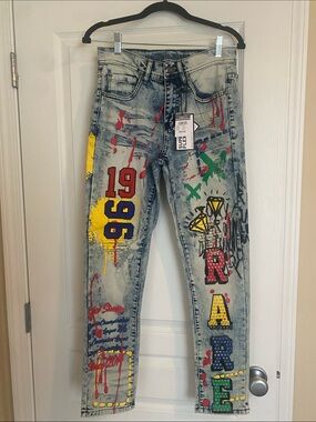 Rue21 Paint-Splatter COOL GRAFFITI Graphic Acid Wash SKINNY Jeans NWT Size 28x30